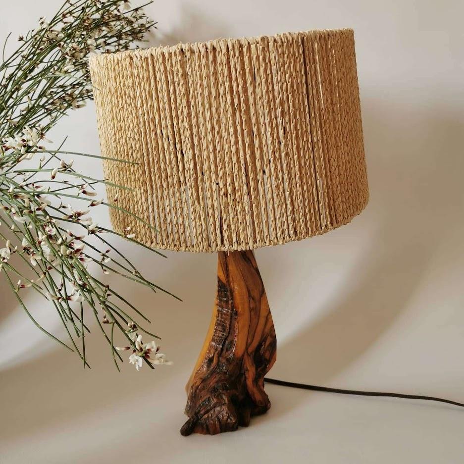 lampe vintage de style brutaliste bois et corde - Maison Panache