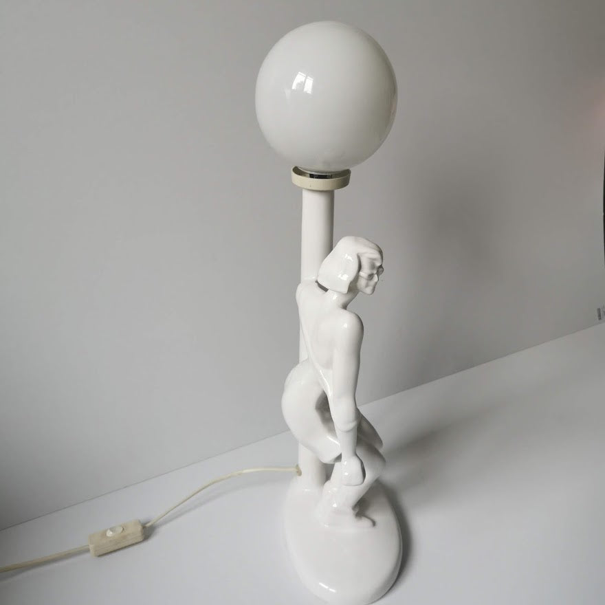Lampe globe céramique femme années 80