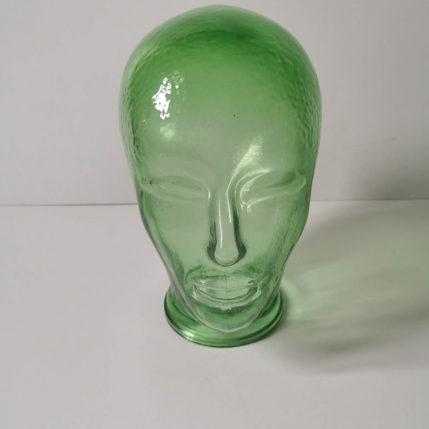 Tête à chapeau vintage en verre, marotte 